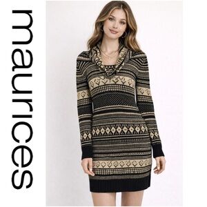 Long sleeve sweater dress tan/black size small